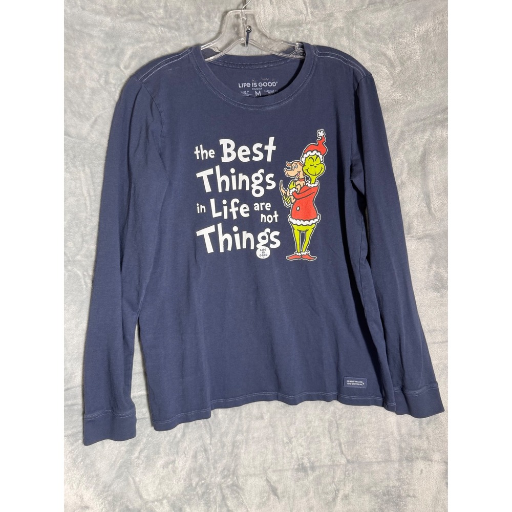 Life Is Good Womens Grinch The Best Things In Life Are Not Things Blue‎ Shirt M